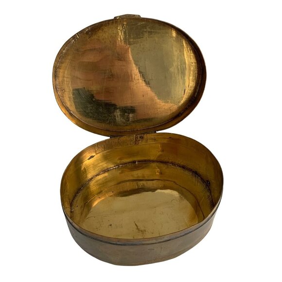 Brass Oval Trinket Box Lidded Hinged Vintage - Picture 5 of 6